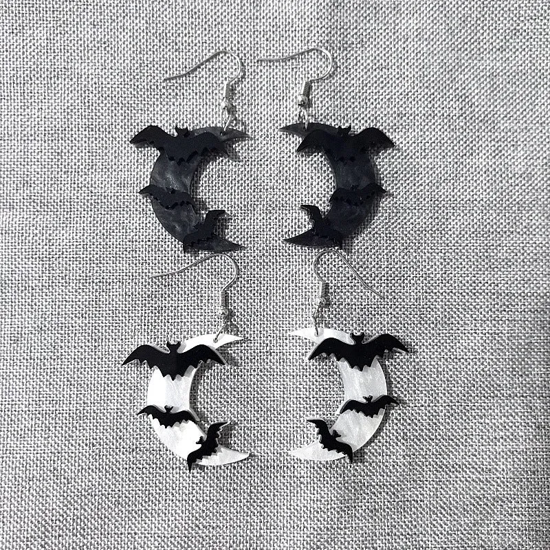 Wholesale Halloween Funny Acrylic Bat Moon Stainless Steel Earrings
