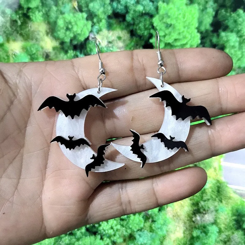 Wholesale Halloween Funny Acrylic Bat Moon Stainless Steel Earrings