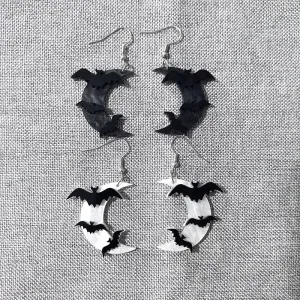 Wholesale Halloween Funny Acrylic Bat Moon Stainless Steel Earrings