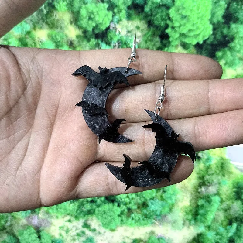 Wholesale Halloween Funny Acrylic Bat Moon Stainless Steel Earrings