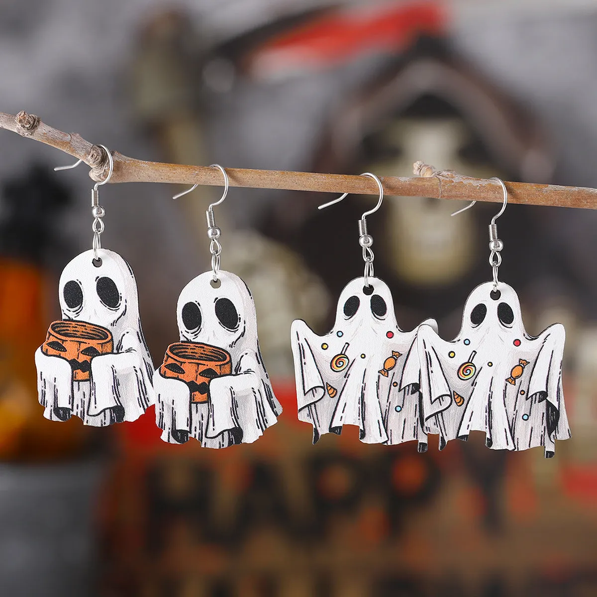 Wholesale Halloween Ghost Face Pumpkin Candy Pendant Earrings