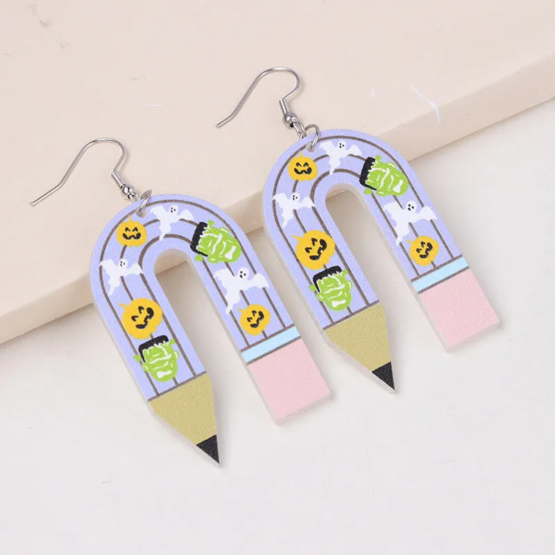 Wholesale Halloween Ghost U-shaped Pencil Acrylic Exaggerated Earrings