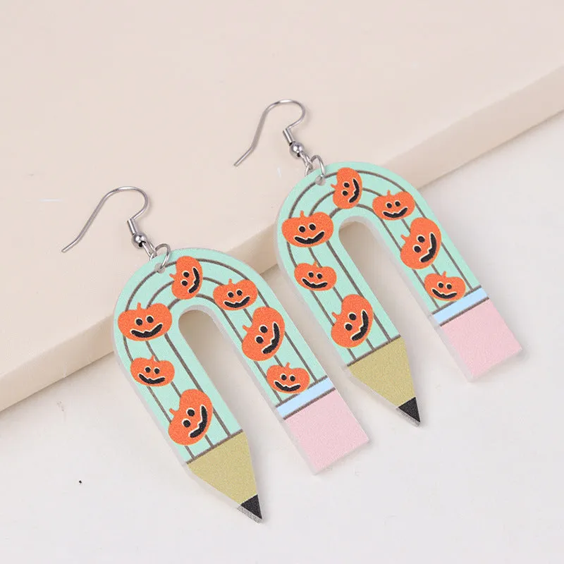 Wholesale Halloween Ghost U-shaped Pencil Acrylic Exaggerated Earrings