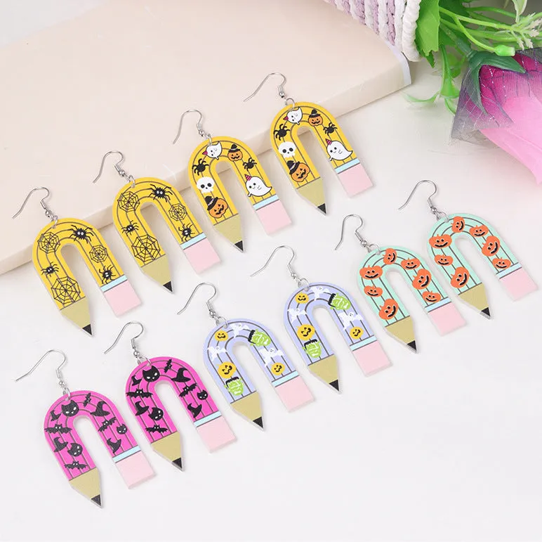 Wholesale Halloween Ghost U-shaped Pencil Acrylic Exaggerated Earrings