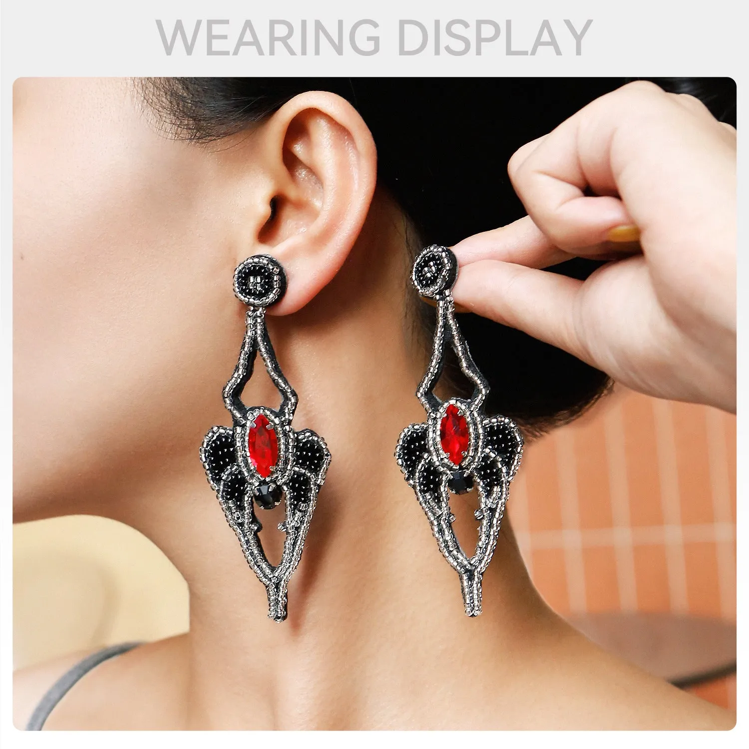 Wholesale Halloween Gothic Spider Rice Bead Earrings