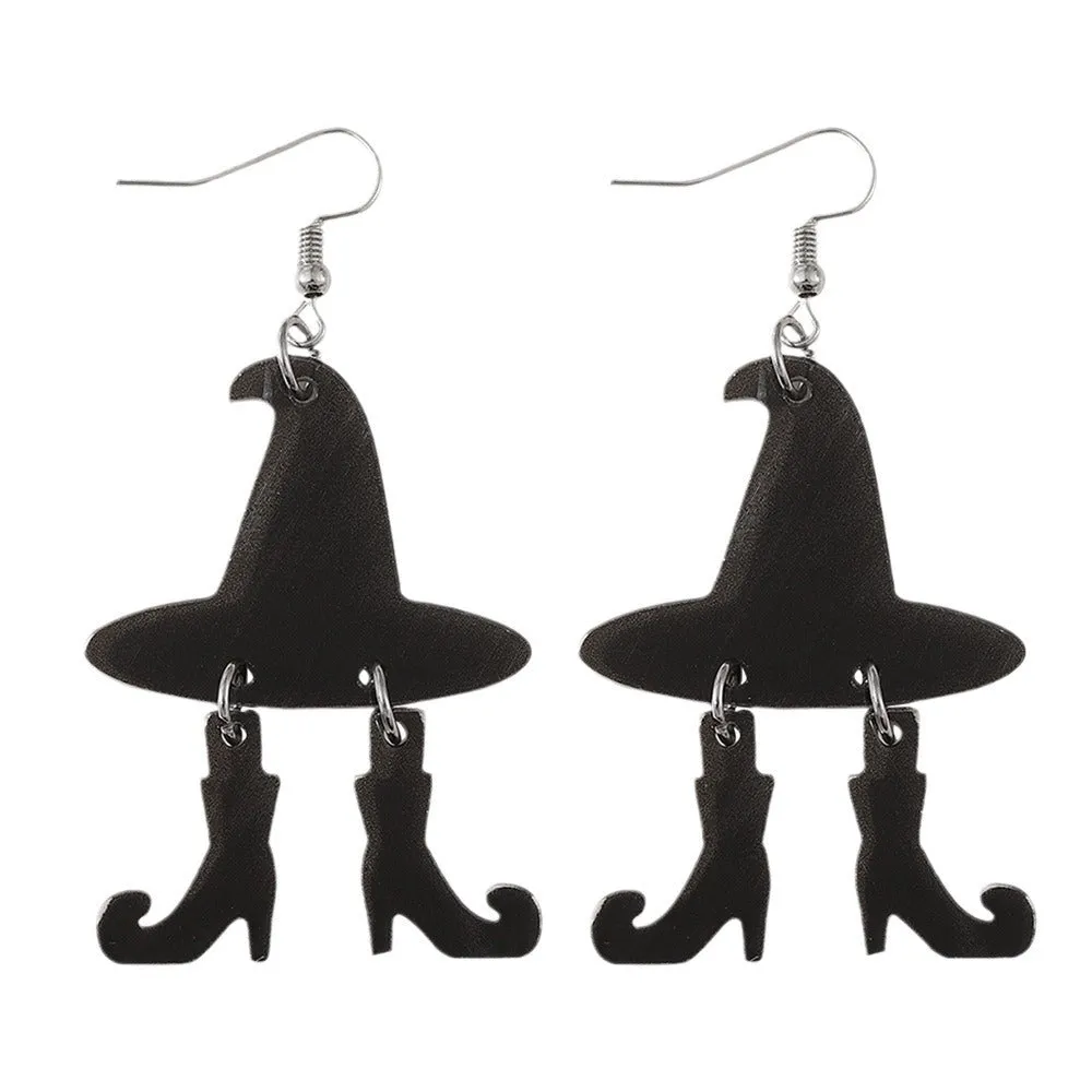 Wholesale Halloween Gothic Witch Hat Boots Acrylic Earrings