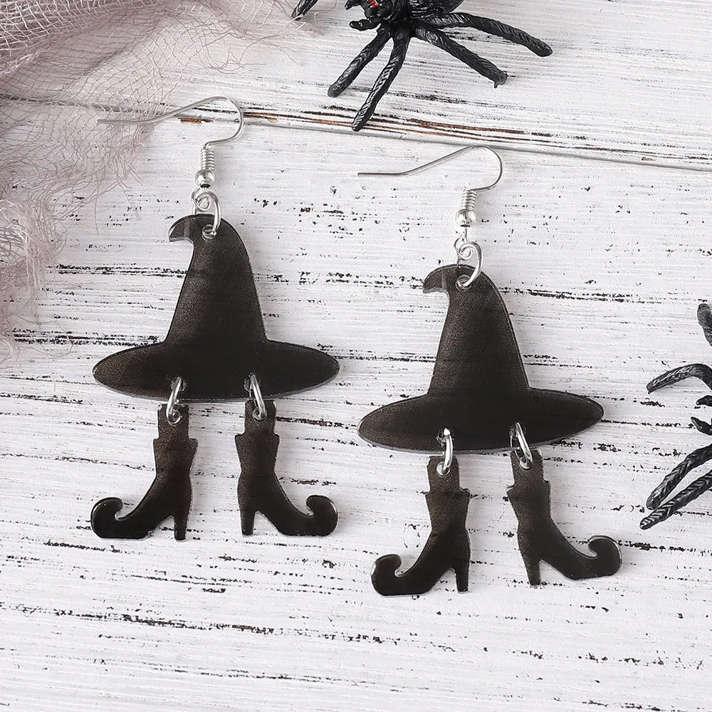 Wholesale Halloween Gothic Witch Hat Boots Acrylic Earrings