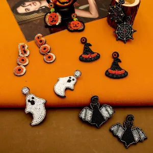 Wholesale Halloween Hat Ghost Creative Rice Bead Pumpkin Bat Exaggerated Earrings