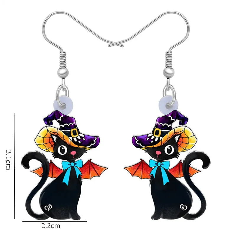 Wholesale Halloween Hat Length Wings Cat Pumpkin Cute Acrylic Earrings