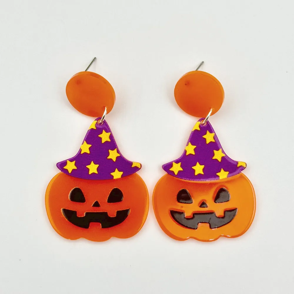 Wholesale Halloween Hollow Cartoon Ghost Pumpkin Cat Acrylic Earrings