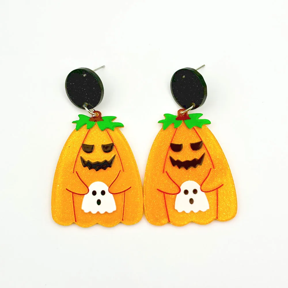 Wholesale Halloween Hollow Cartoon Ghost Pumpkin Cat Acrylic Earrings