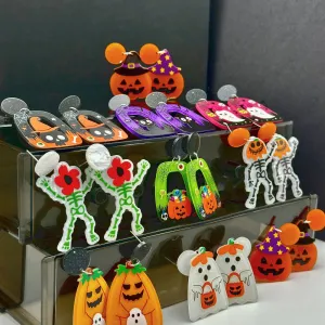 Wholesale Halloween Hollow Cartoon Ghost Pumpkin Cat Acrylic Earrings