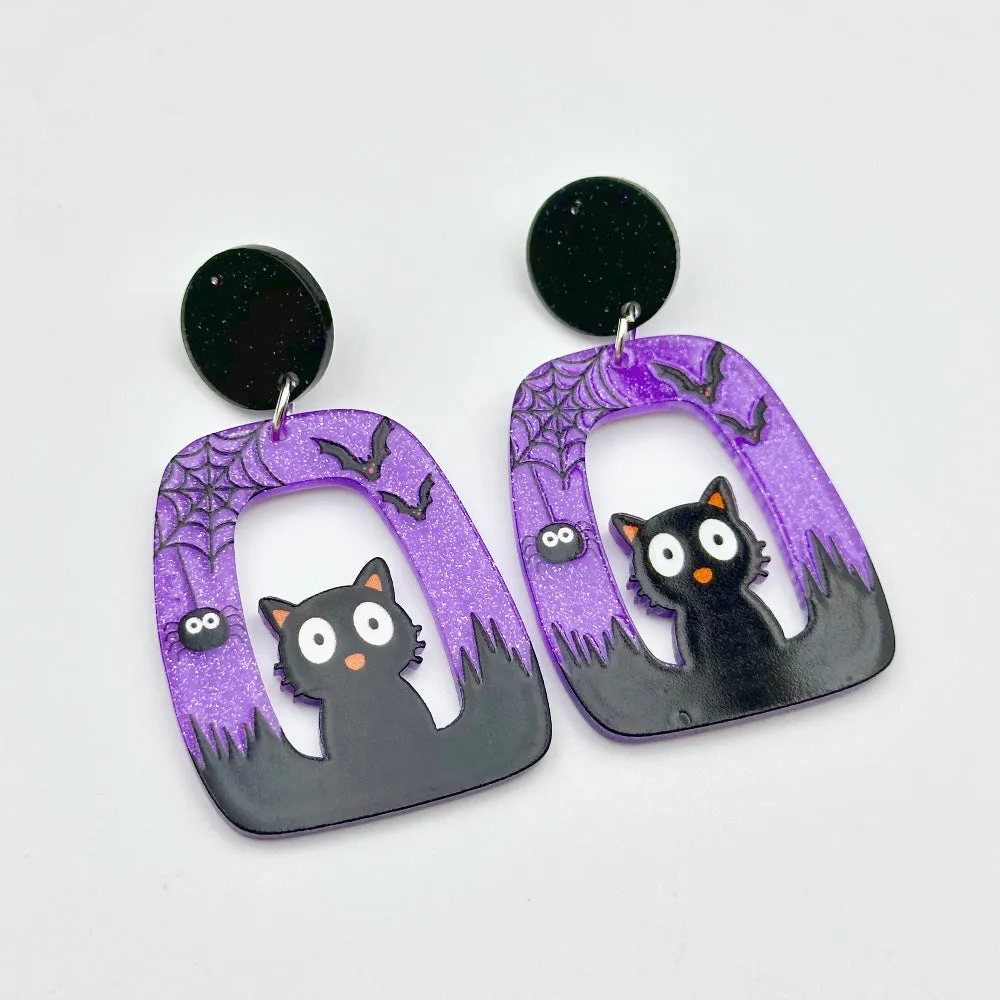 Wholesale Halloween Hollow Cartoon Ghost Pumpkin Cat Acrylic Earrings