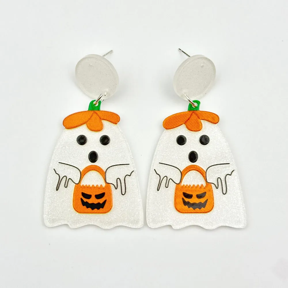Wholesale Halloween Hollow Cartoon Ghost Pumpkin Cat Acrylic Earrings