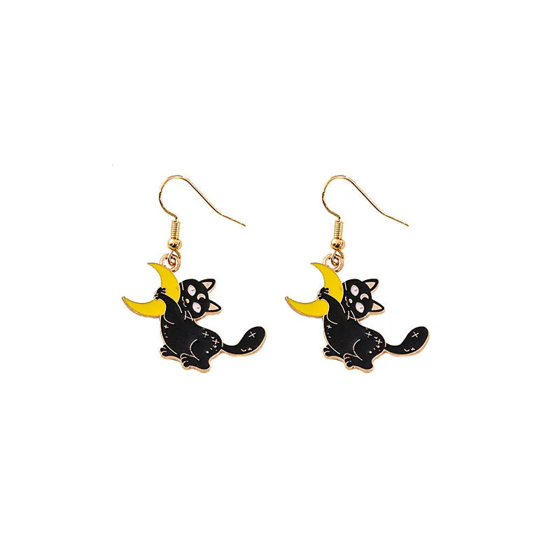 Wholesale Halloween Horror Funny Skull Creative Cat Sun Moon Earrings