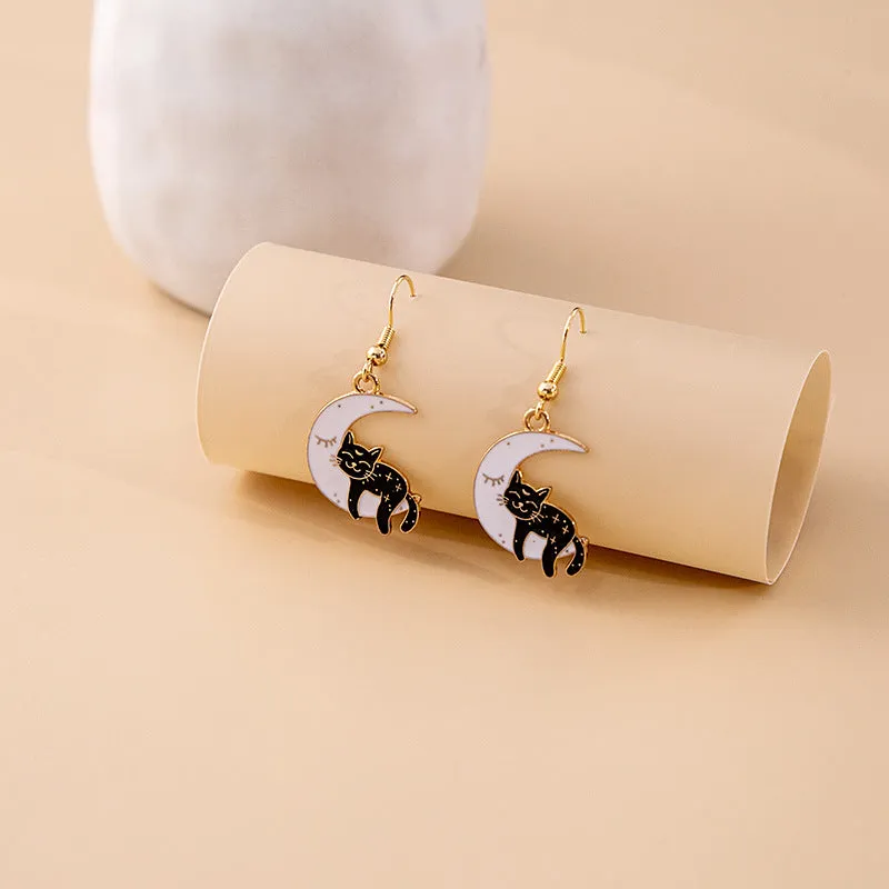 Wholesale Halloween Horror Funny Skull Creative Cat Sun Moon Earrings
