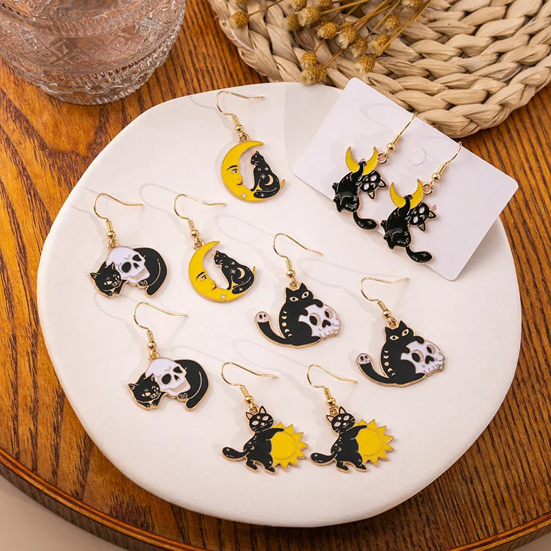 Wholesale Halloween Horror Funny Skull Creative Cat Sun Moon Earrings