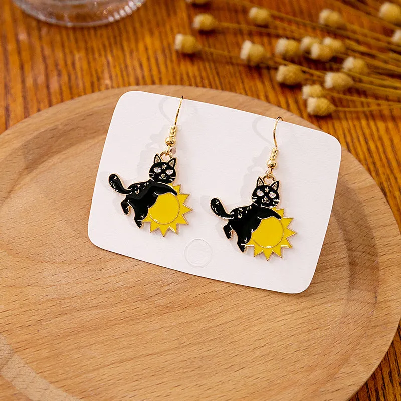 Wholesale Halloween Horror Funny Skull Creative Cat Sun Moon Earrings