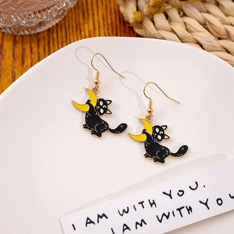 Wholesale Halloween Horror Funny Skull Creative Cat Sun Moon Earrings
