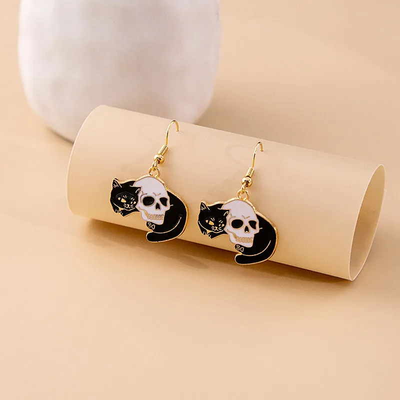 Wholesale Halloween Horror Funny Skull Creative Cat Sun Moon Earrings