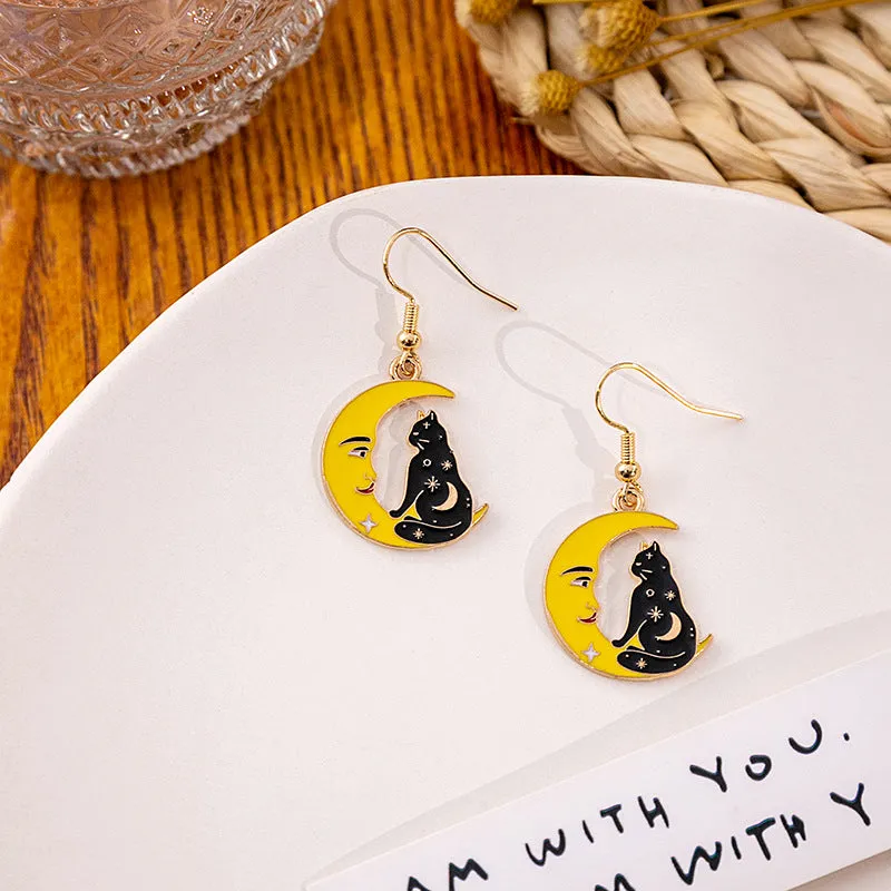 Wholesale Halloween Horror Funny Skull Creative Cat Sun Moon Earrings