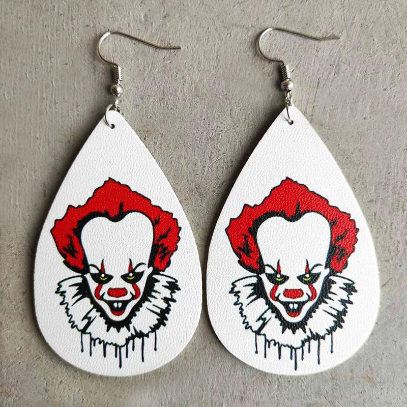 Wholesale Halloween Leather Horror Clown Blood Rainbow Leopard Earrings