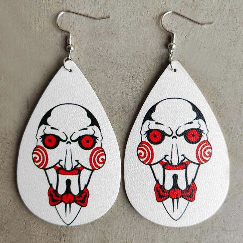 Wholesale Halloween Leather Horror Clown Blood Rainbow Leopard Earrings