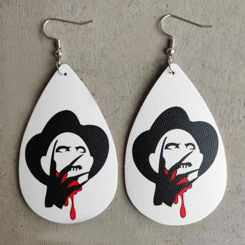 Wholesale Halloween Leather Horror Clown Blood Rainbow Leopard Earrings