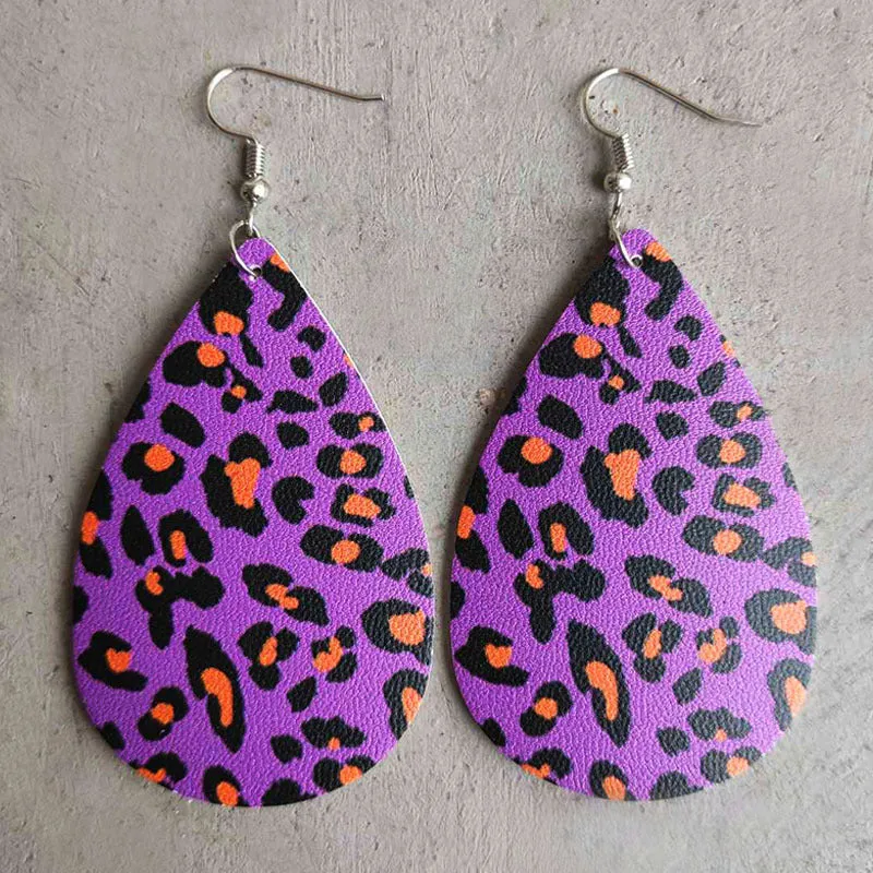 Wholesale Halloween Leather Horror Clown Blood Rainbow Leopard Earrings