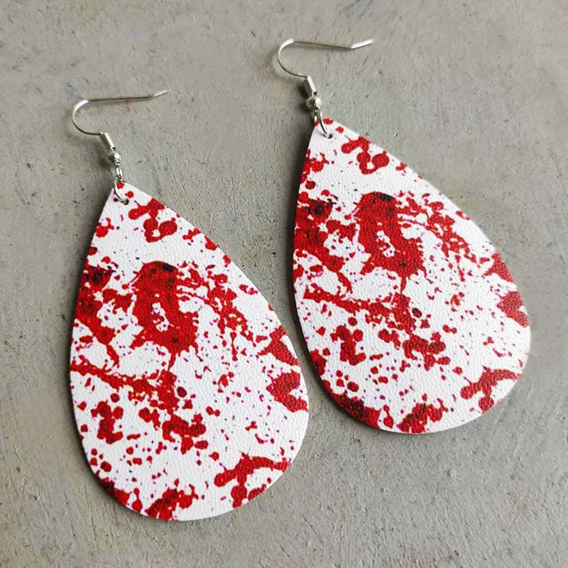 Wholesale Halloween Leather Horror Clown Blood Rainbow Leopard Earrings