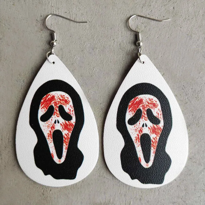 Wholesale Halloween Leather Horror Clown Blood Rainbow Leopard Earrings
