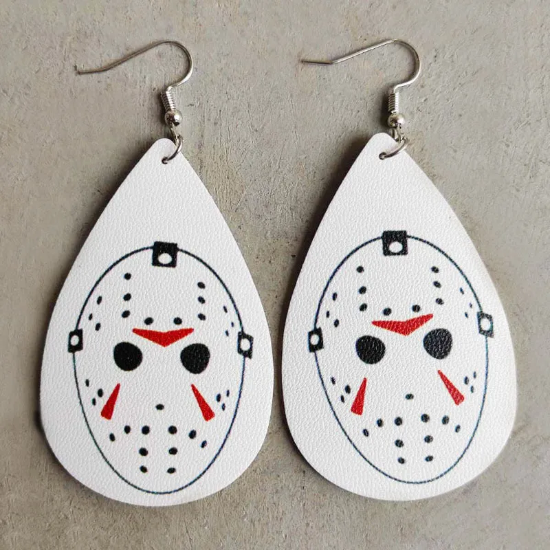 Wholesale Halloween Leather Horror Clown Blood Rainbow Leopard Earrings
