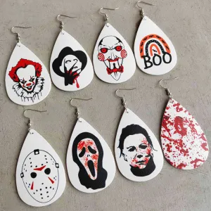 Wholesale Halloween Leather Horror Clown Blood Rainbow Leopard Earrings