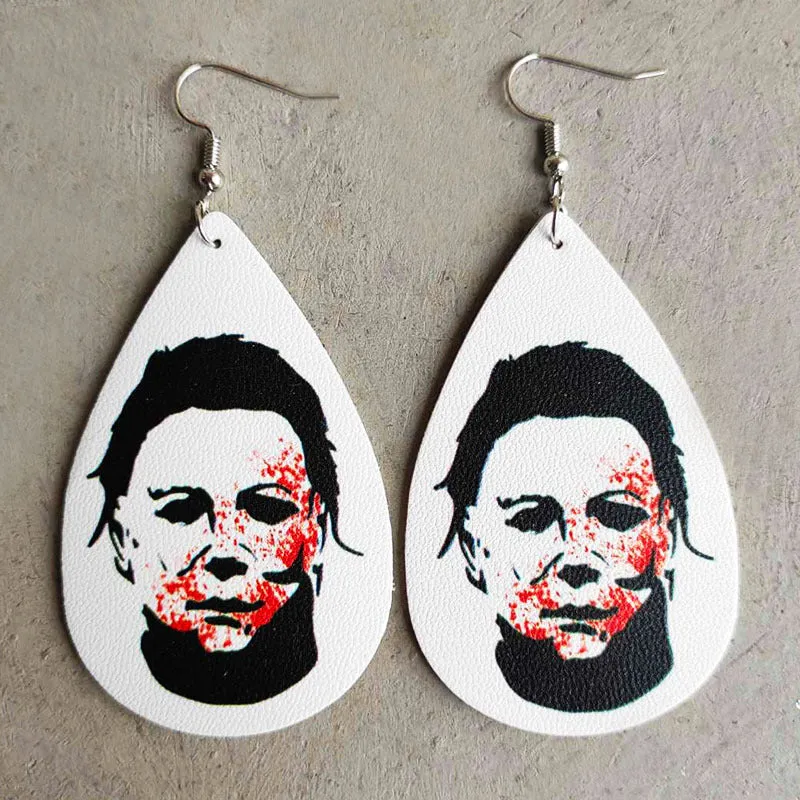 Wholesale Halloween Leather Horror Clown Blood Rainbow Leopard Earrings