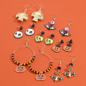 Wholesale Halloween Pumpkin Bat Skull Earrings Set
