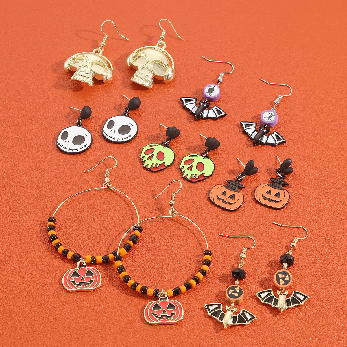 Wholesale Halloween Pumpkin Bat Skull Earrings Set
