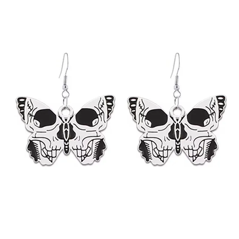 Wholesale Halloween Punk Style Dark Butterfly Skull Series Skull Alloy Earrings