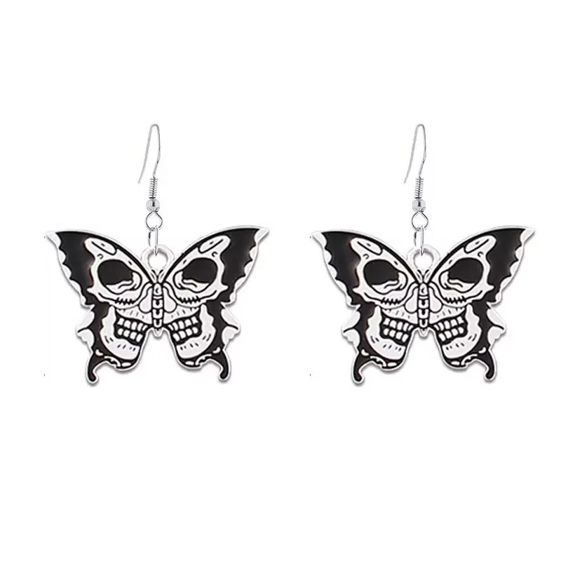 Wholesale Halloween Punk Style Dark Butterfly Skull Series Skull Alloy Earrings