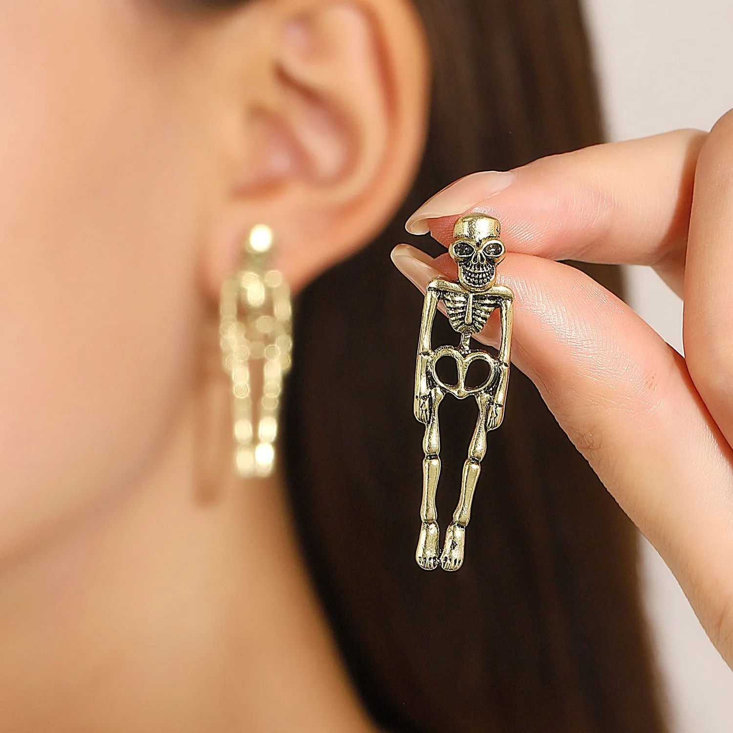 Wholesale Halloween Retro Exaggerated Gothic Horror Skull Heart Alloy Earrings