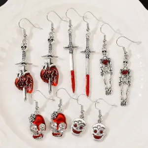 Wholesale Halloween Retro Exaggerated Gothic Horror Skull Heart Alloy Earrings