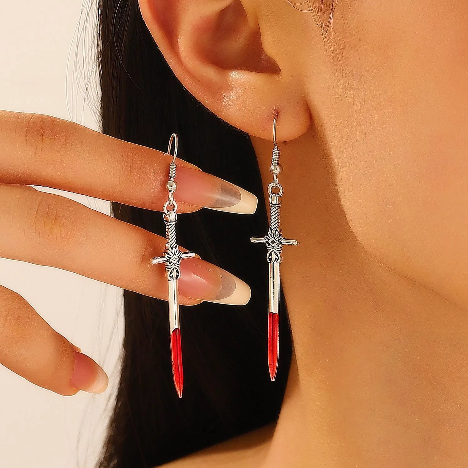 Wholesale Halloween Retro Exaggerated Gothic Horror Skull Heart Alloy Earrings