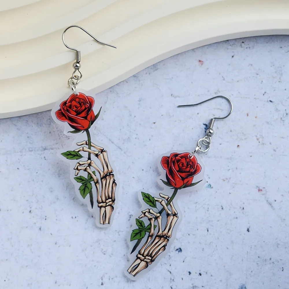 Wholesale Halloween Rose Skeleton Hand Earrings