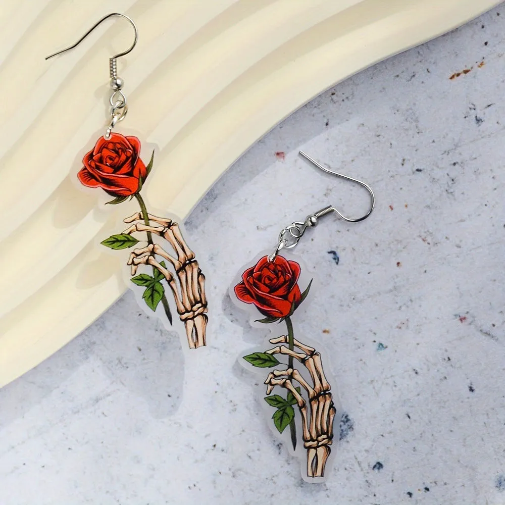 Wholesale Halloween Rose Skeleton Hand Earrings