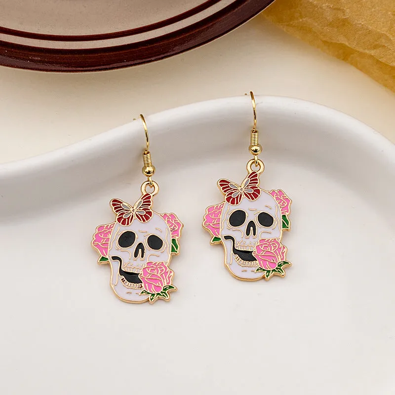 Wholesale Halloween Rose Skull Funny Crow Butterfly Drop Earrings