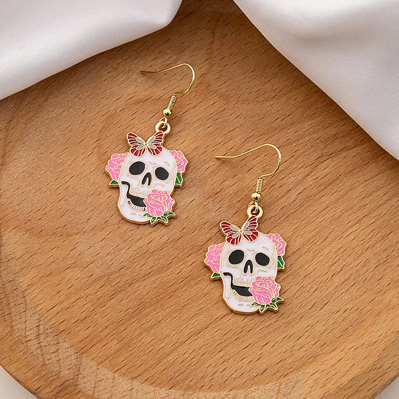 Wholesale Halloween Rose Skull Funny Crow Butterfly Drop Earrings