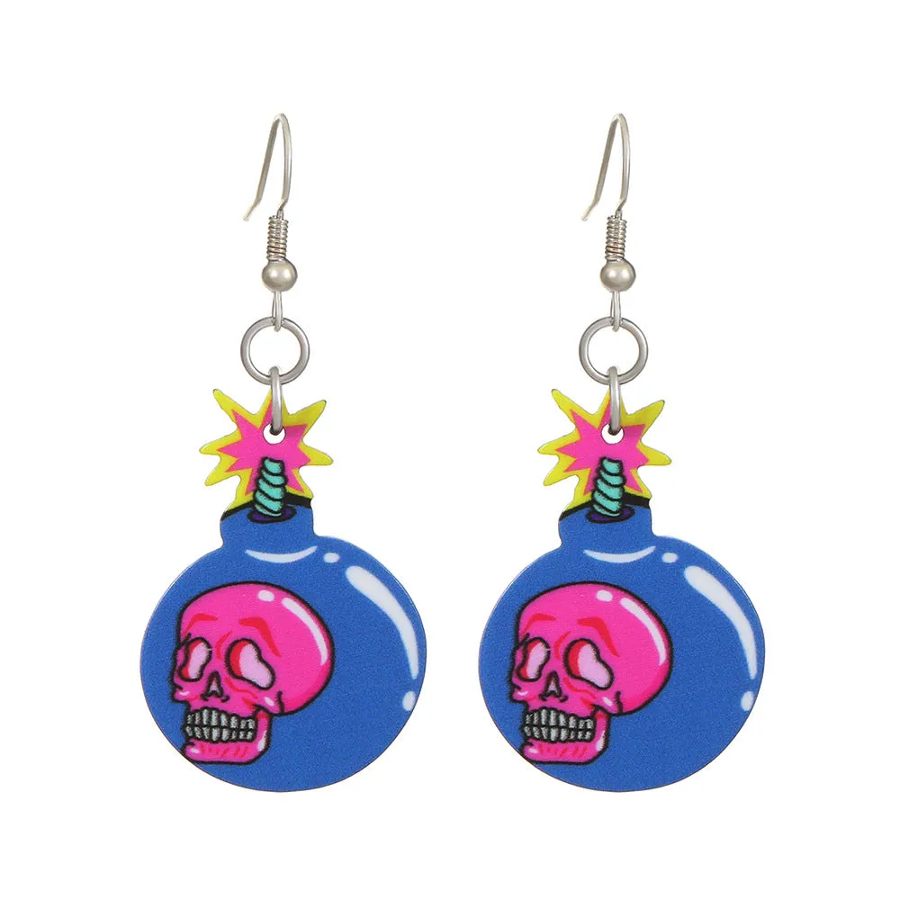 Wholesale Halloween Series Exaggerated Dark Skull Heart-shaped Fashion Creative Funny Bat Earrings
