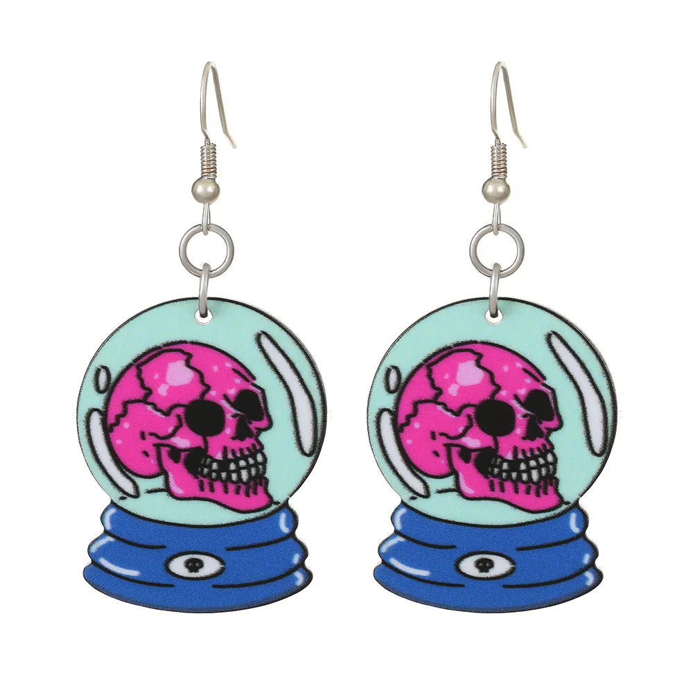 Wholesale Halloween Series Exaggerated Dark Skull Heart-shaped Fashion Creative Funny Bat Earrings