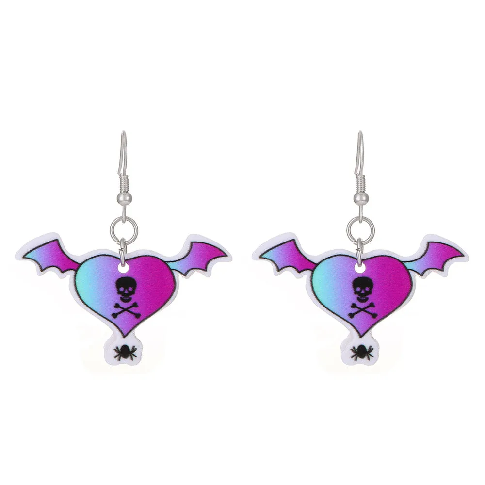 Wholesale Halloween Series Exaggerated Dark Skull Heart-shaped Fashion Creative Funny Bat Earrings