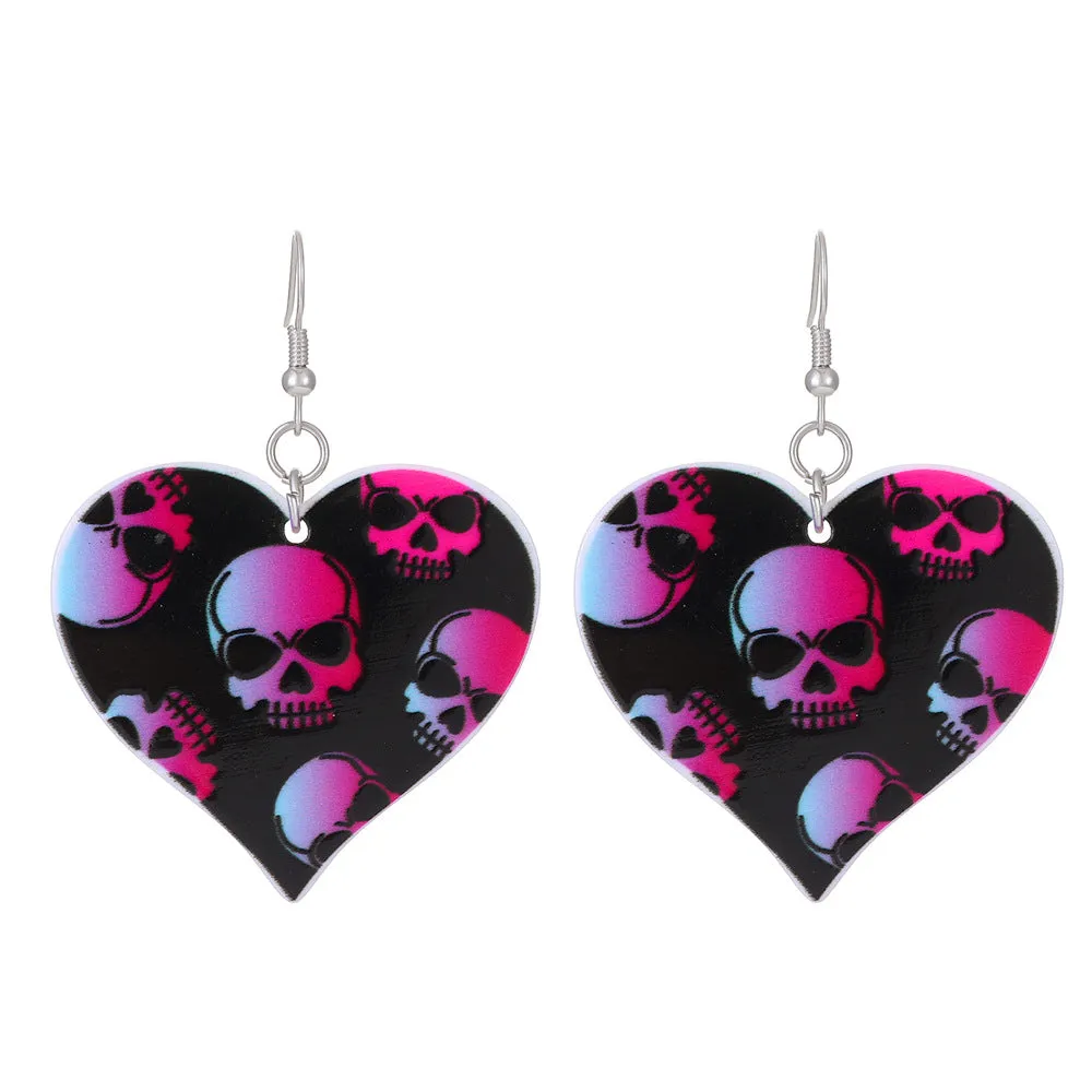 Wholesale Halloween Series Exaggerated Dark Skull Heart-shaped Fashion Creative Funny Bat Earrings