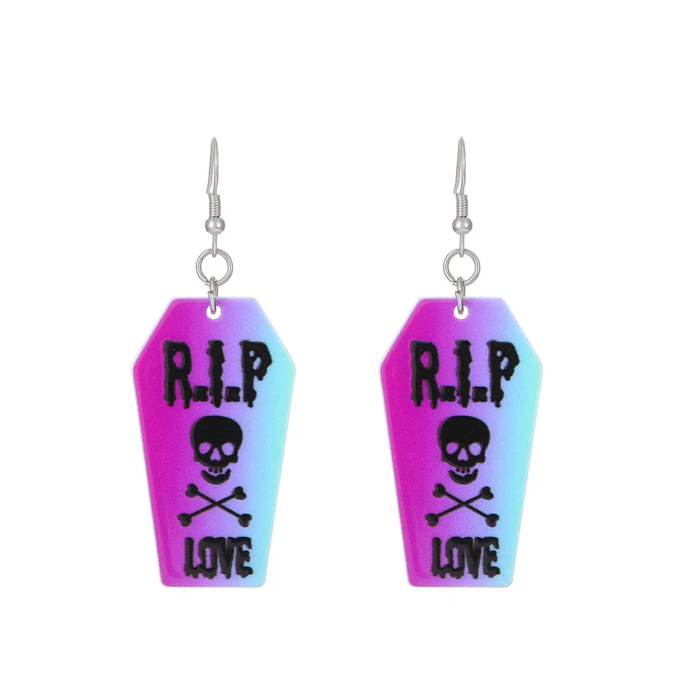 Wholesale Halloween Series Exaggerated Dark Skull Heart-shaped Fashion Creative Funny Bat Earrings